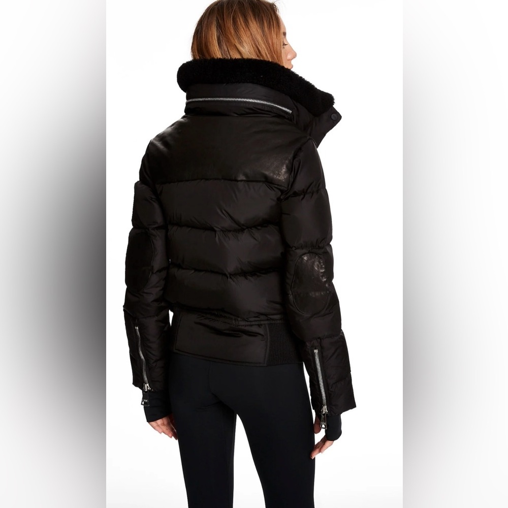 SAM NYC Sawyer quilted down embellished puffer jacket coat leather black large - Picture 3 of 7